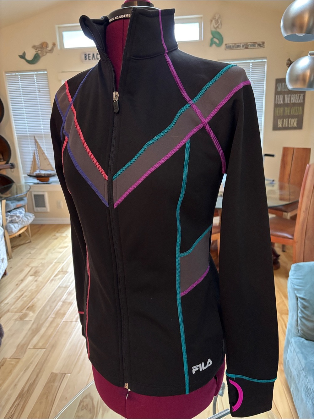 Fila Black Utility Jacket with Teal, Purple & Pink Piping